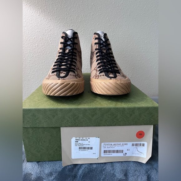 BRAND NEW Gucci GG Maxi Canvas High Top Sneaker Beige Ebony Men Size 11 US 11.5 - Picture 8 of 8